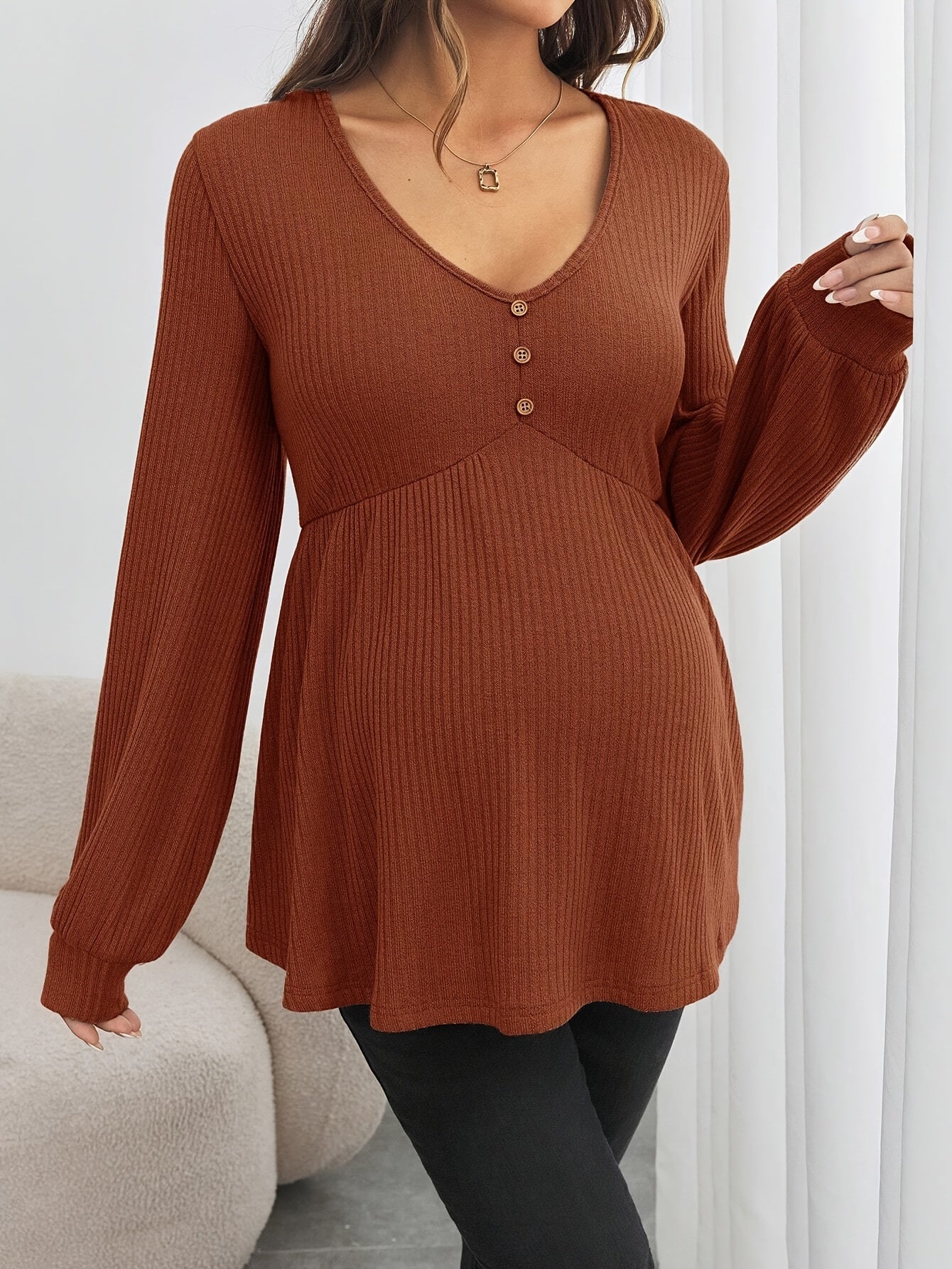 Cotton Maternity V-Neck T-Shirt - Nursing Top