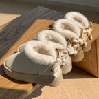 Faux Fur Winter Slippers - High Top with Bow
