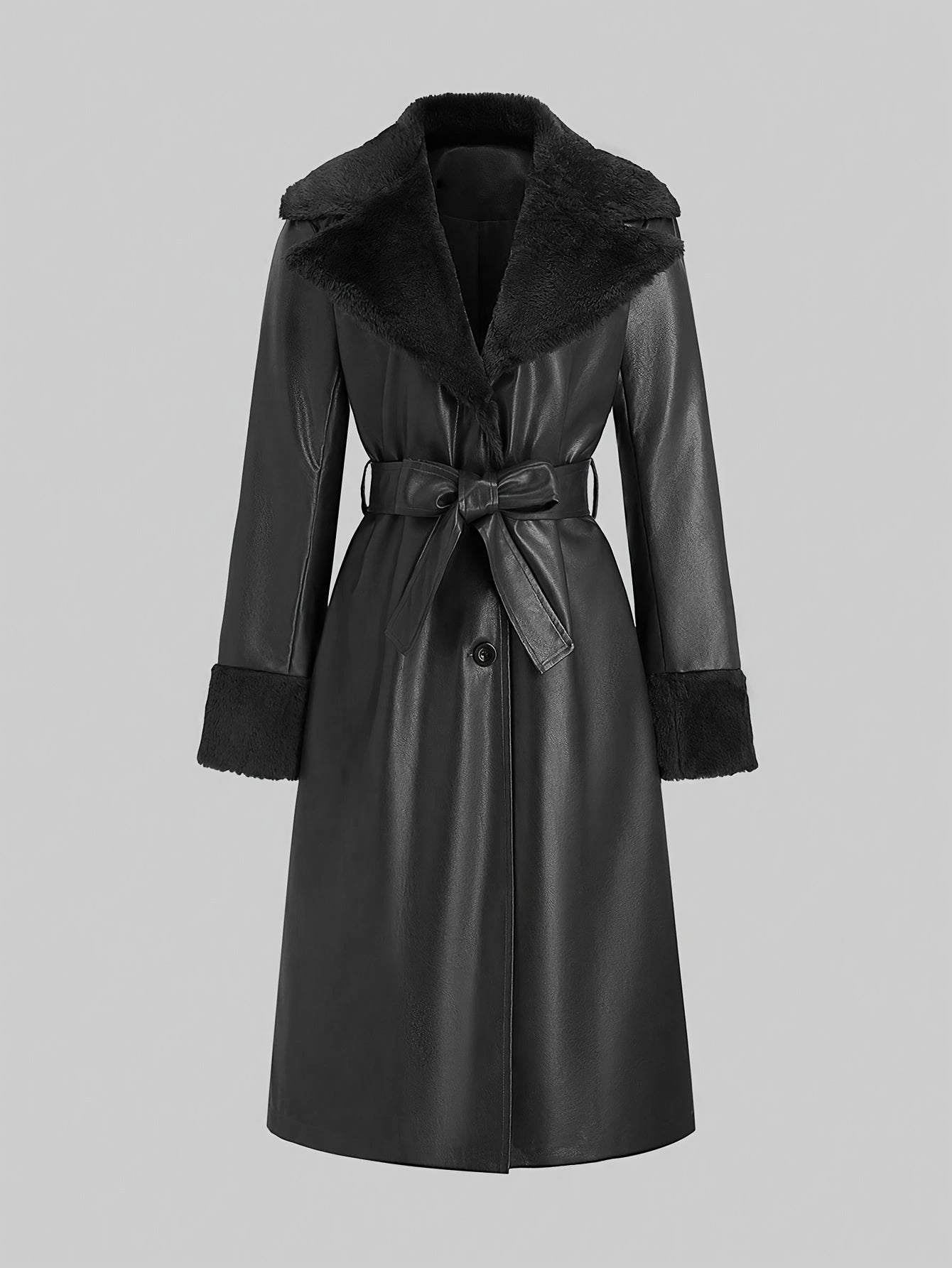 Women’s Faux Fabric Long Trench Coat - Classic Lightweight Outerwear