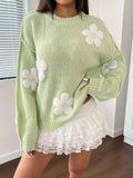 Floral Jacquard Sweater - Cozy Pullover