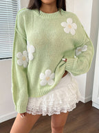 Floral Jacquard Sweater - Cozy Pullover
