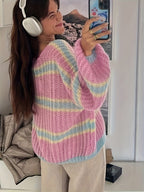 Color Block Striped Cardigan - V Neck