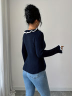 Blue Ruffle Sweater - Crew Neck