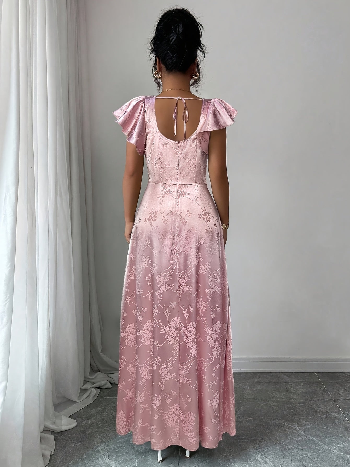 Jacquard Square Neck Dress - Slit