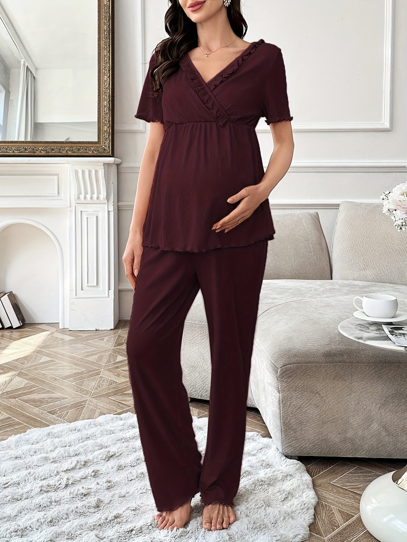 Cotton Maternity Loungewear Set - V Neck