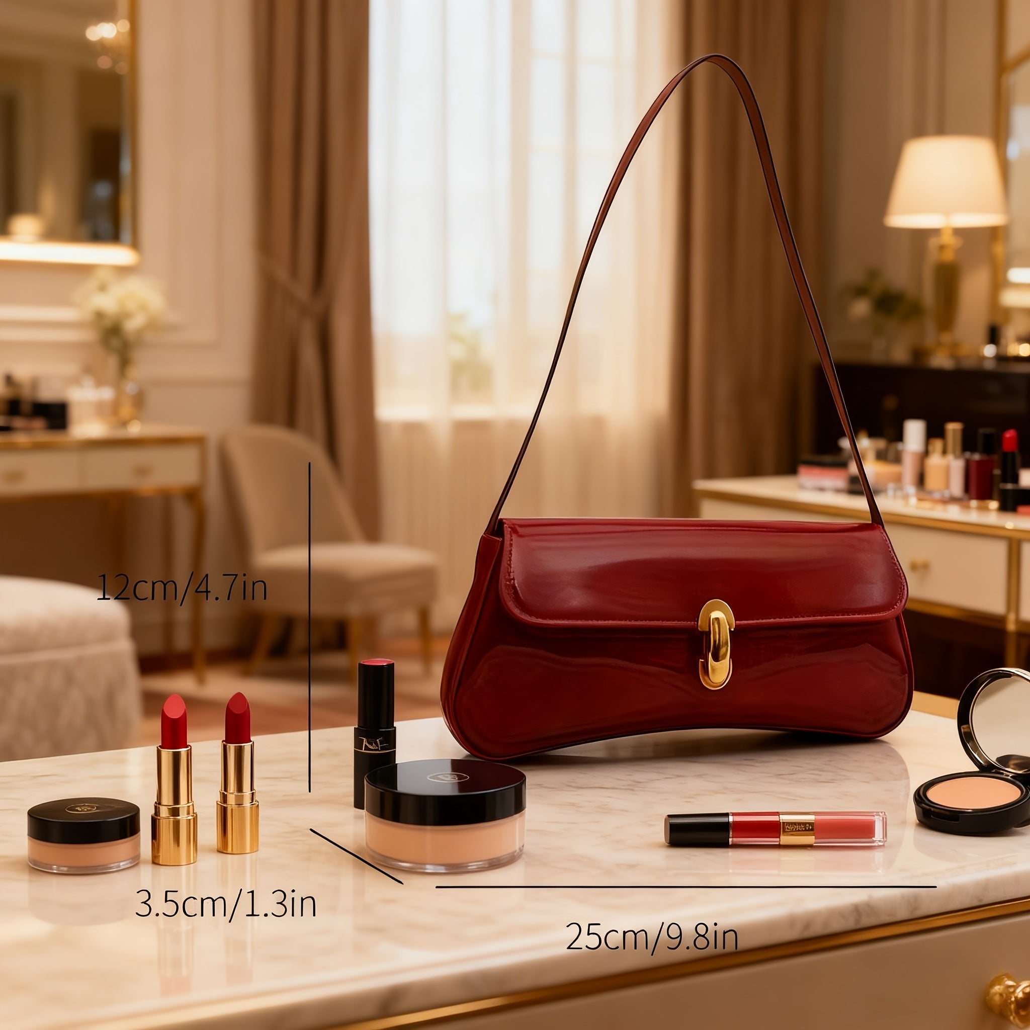 Women’s Quilted Crossbody Handbag - Glossy Finish Detachable Strap Bag