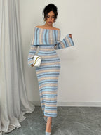 Blue Gradient Striped Dress - Mid Length