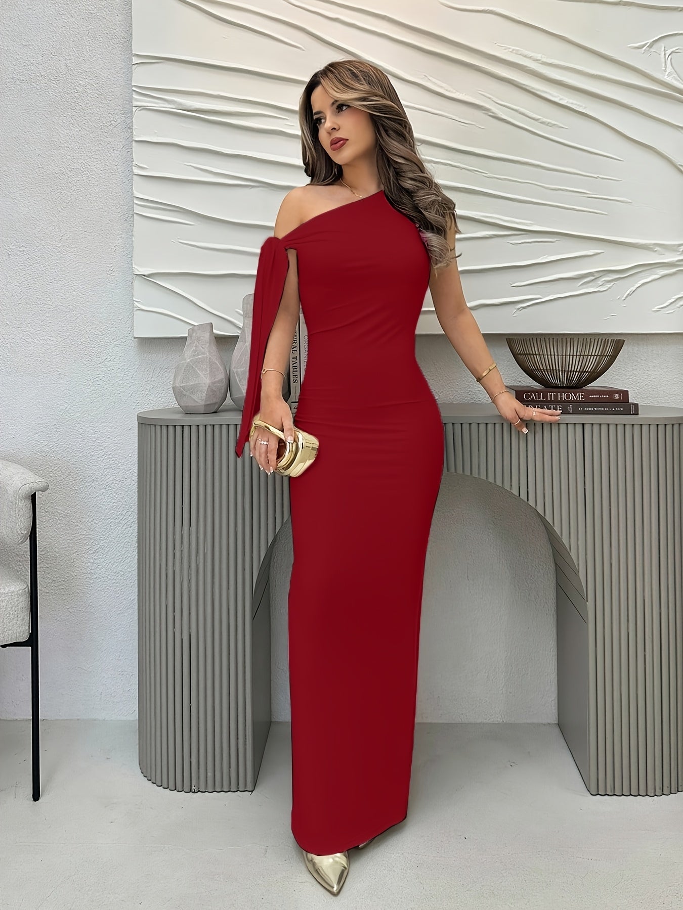 Silk One Shoulder Dress - Slit