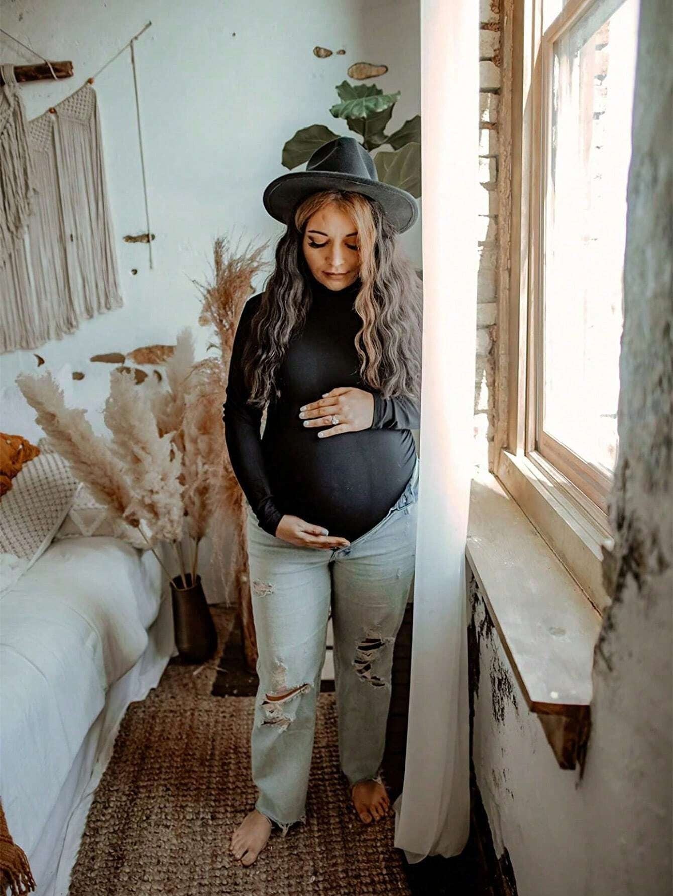 Black Maternity Bodysuit - Long Sleeve