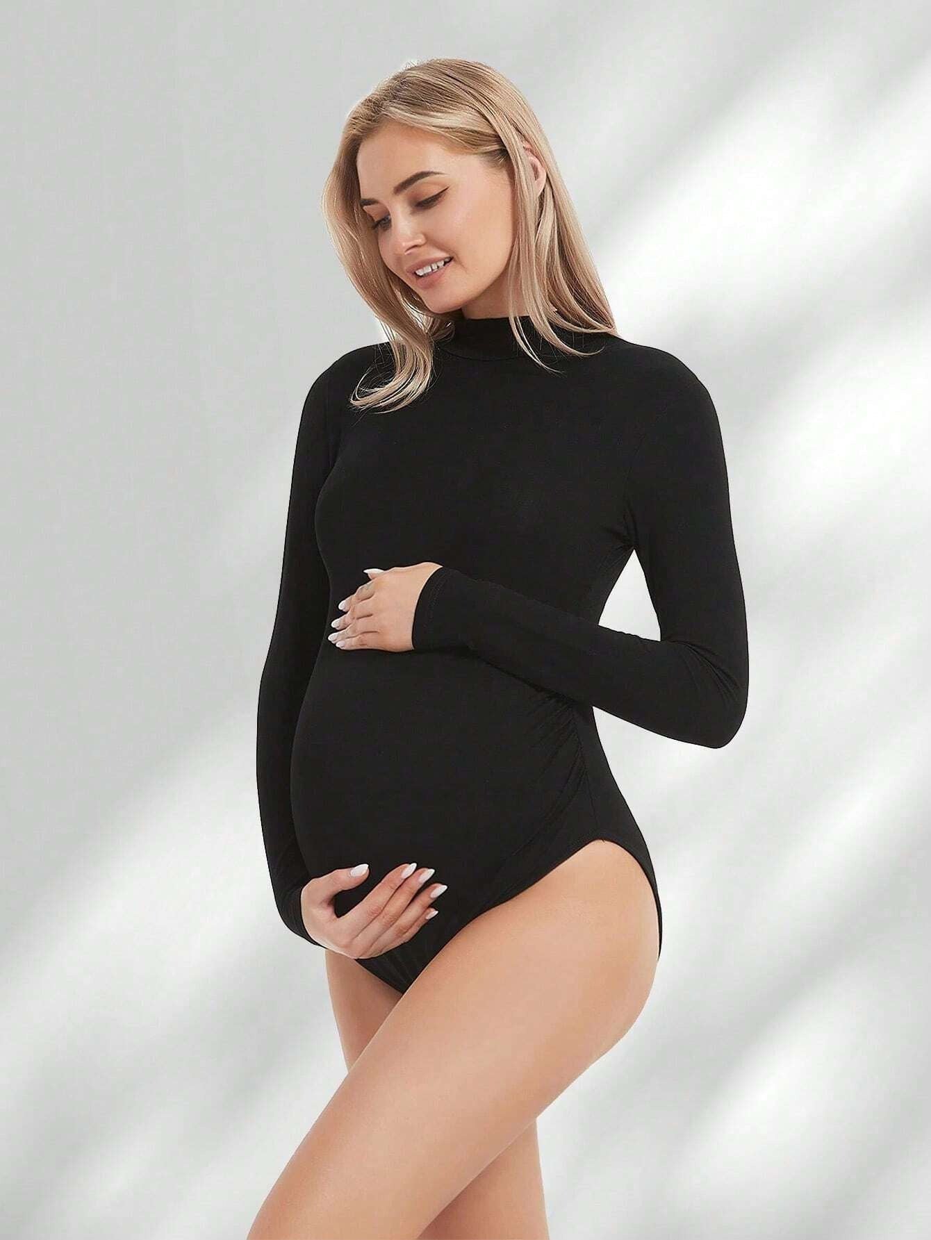 Black Maternity Bodysuit - Long Sleeve