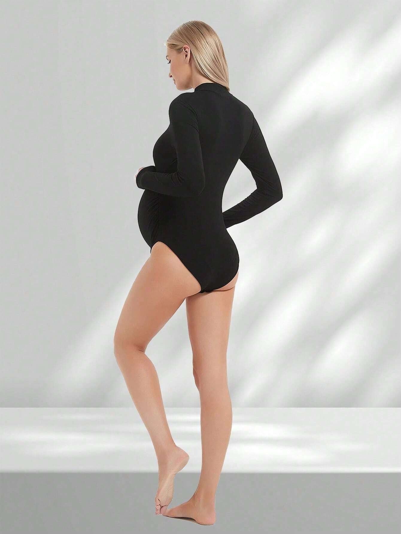 Black Maternity Bodysuit - Long Sleeve