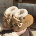 Faux Fur Winter Slippers - High Top with Bow