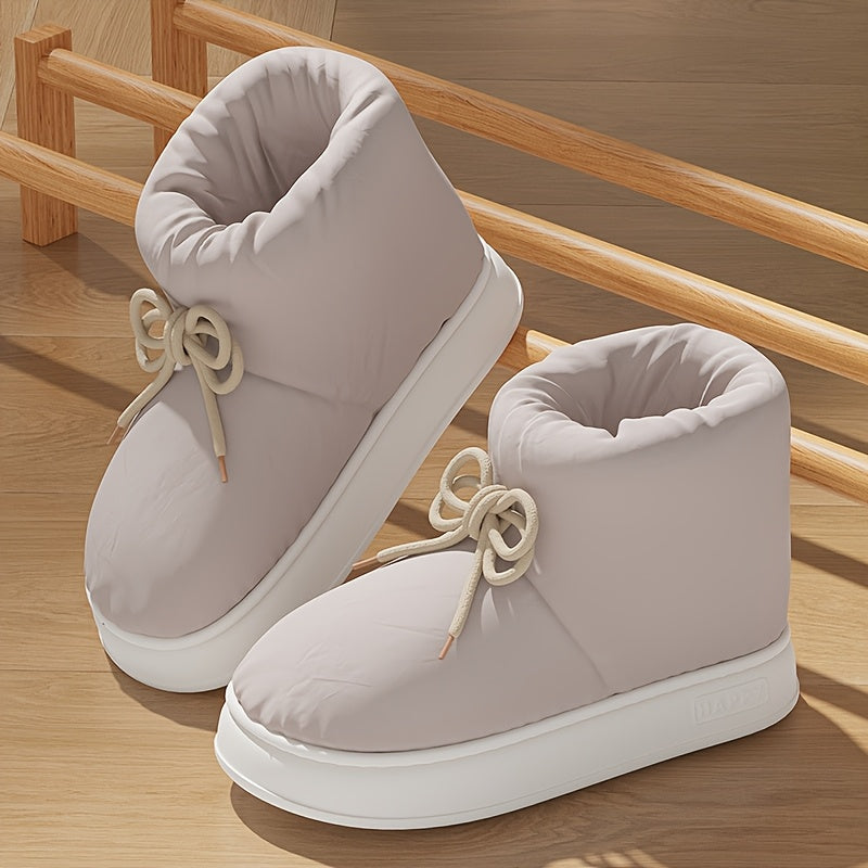 Fabric Lace Up Snow Boots - Warm