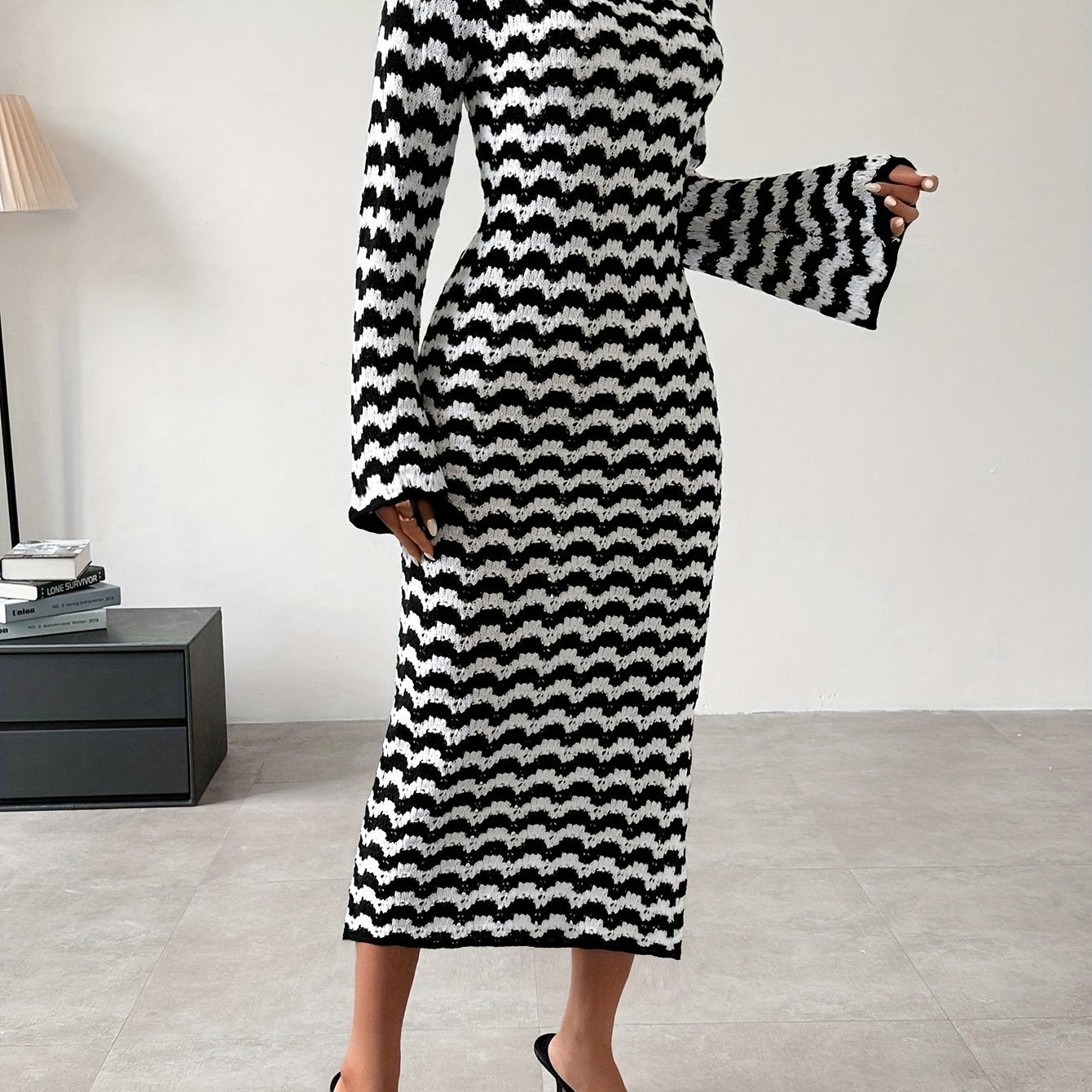 Black White Striped Dress - Long
