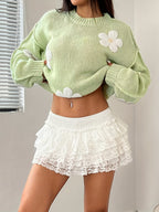 Floral Jacquard Sweater - Cozy Pullover