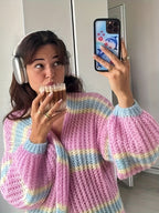 Color Block Striped Cardigan - V Neck