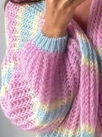 Color Block Striped Cardigan - V Neck