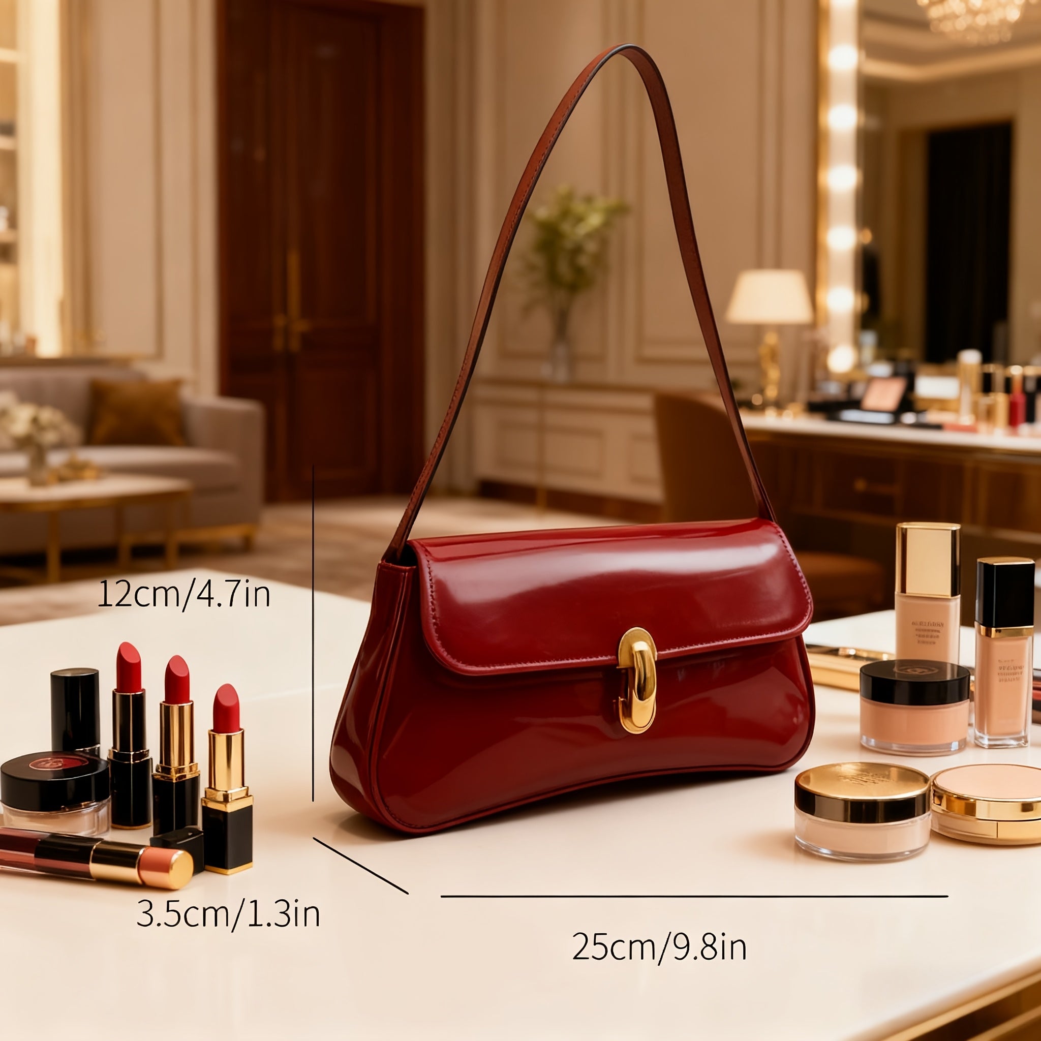 Women’s Quilted Crossbody Handbag - Glossy Finish Detachable Strap Bag