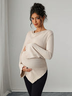 Cotton Maternity Drawstring T Shirt - Asymmetrical