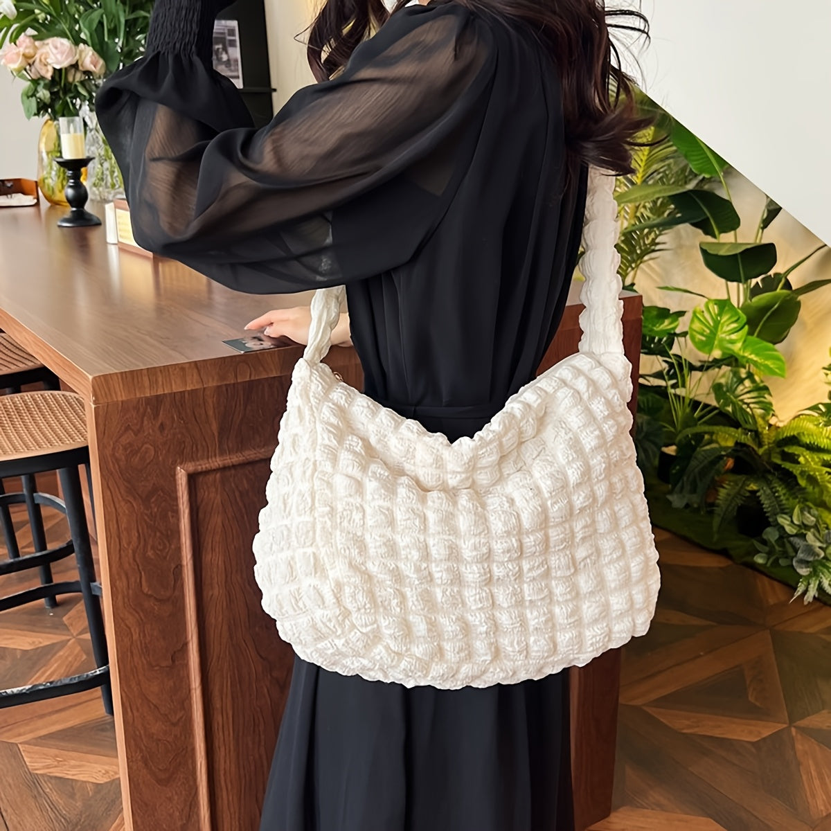 Women’s Polyester Pleated Shoulder Bag - Lightweight Stylish Everyday Handbag