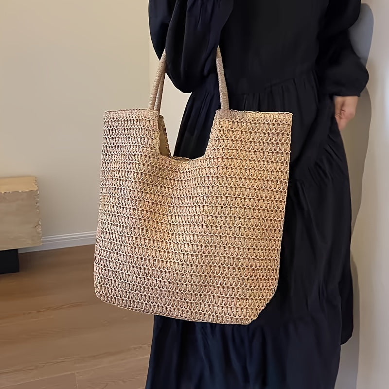 Straw Tote Bag - Large Capacity Woven Shoulder Handbag