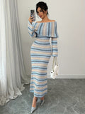 Blue Gradient Striped Dress - Mid Length