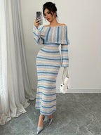 Blue Gradient Striped Dress - Mid Length