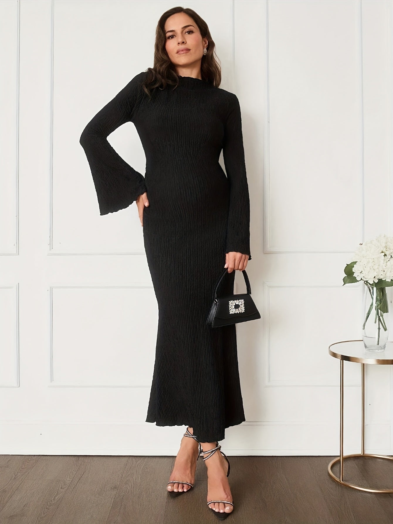 Black Maternity Dress - Bell Sleeve