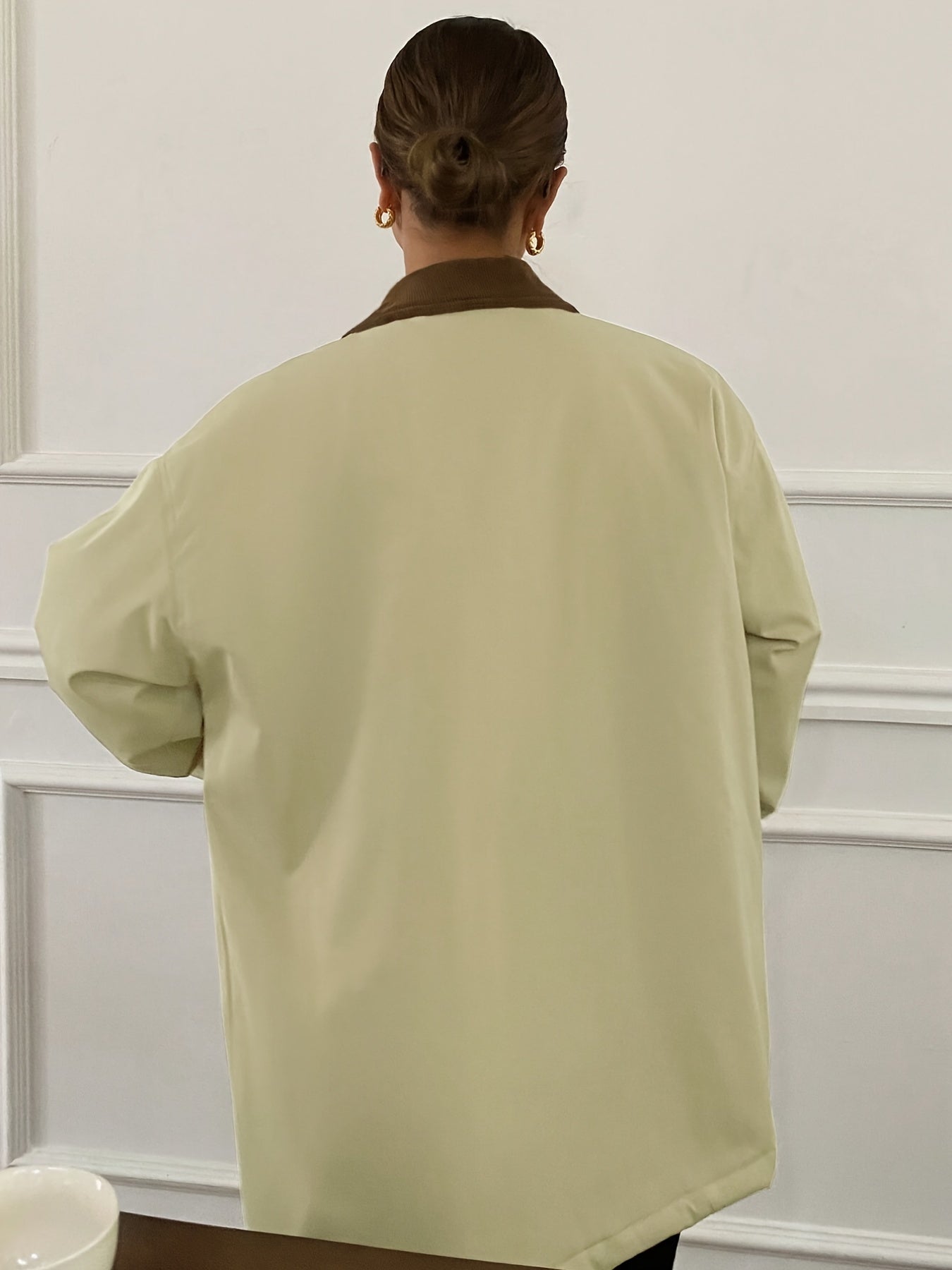 Women’s Color Block Lapel Jacket - Solid Fabric Lightweight Outerwear