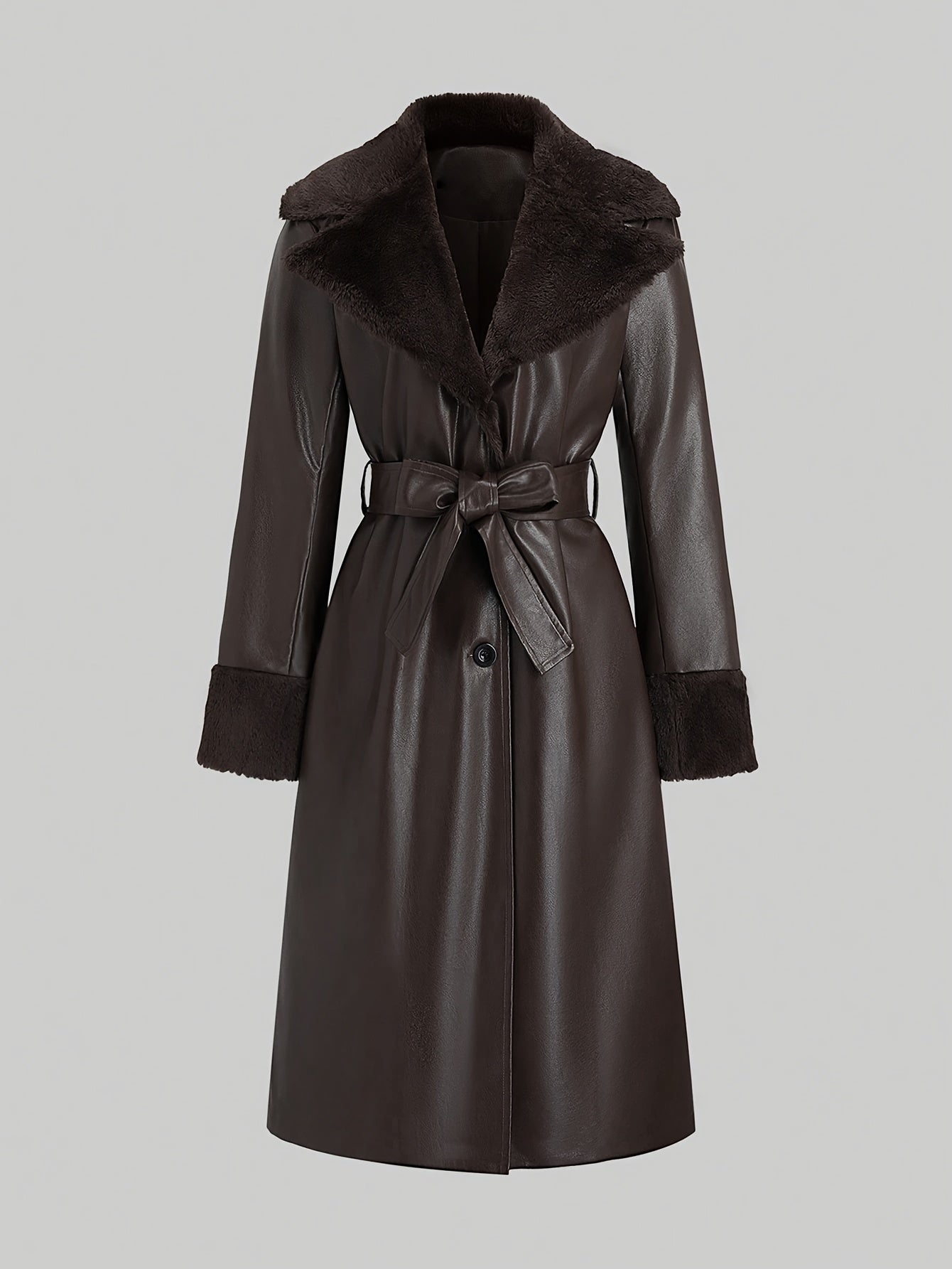 Women’s Faux Fabric Long Trench Coat - Classic Lightweight Outerwear