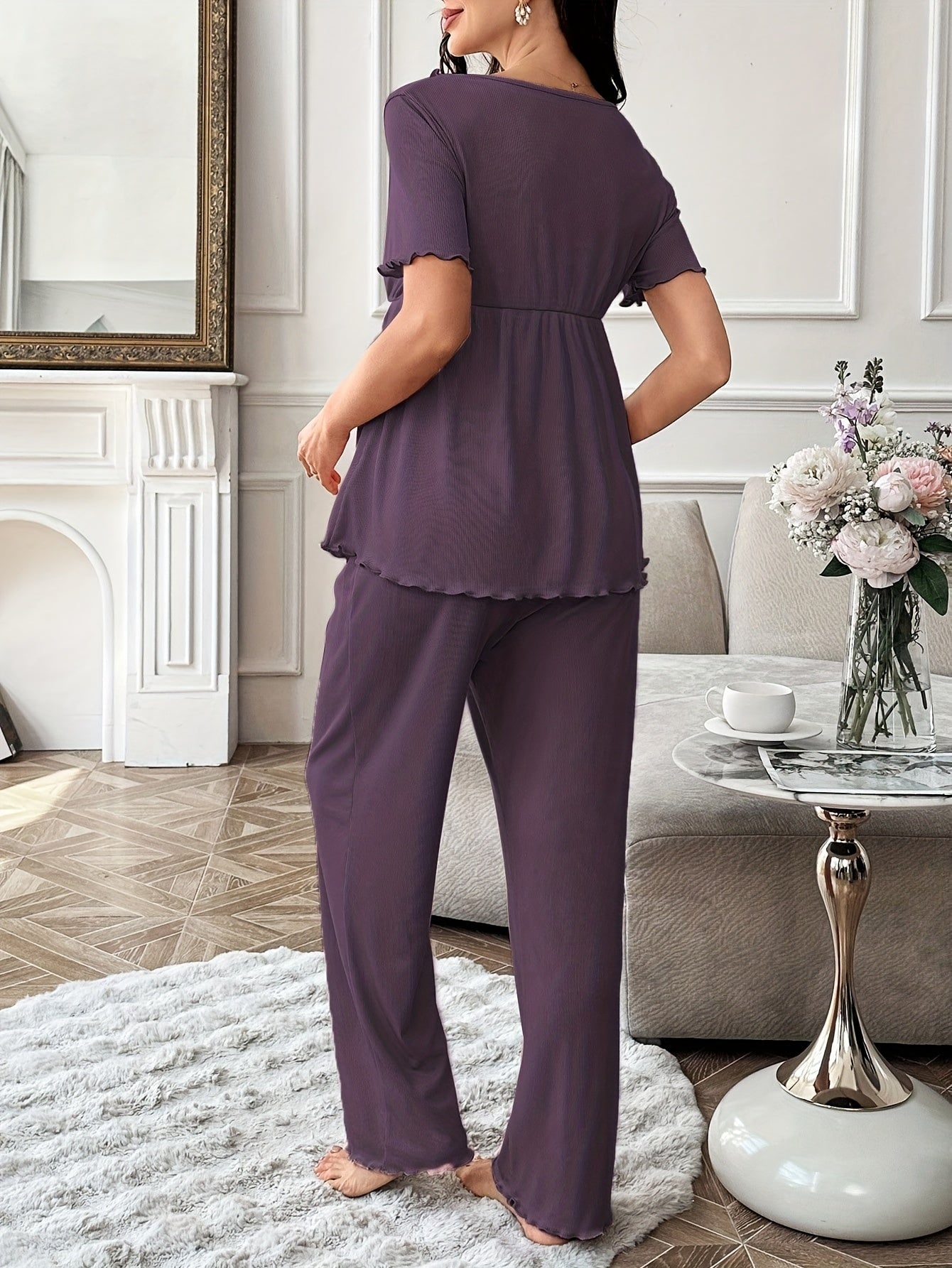 Cotton Maternity Loungewear Set - V Neck
