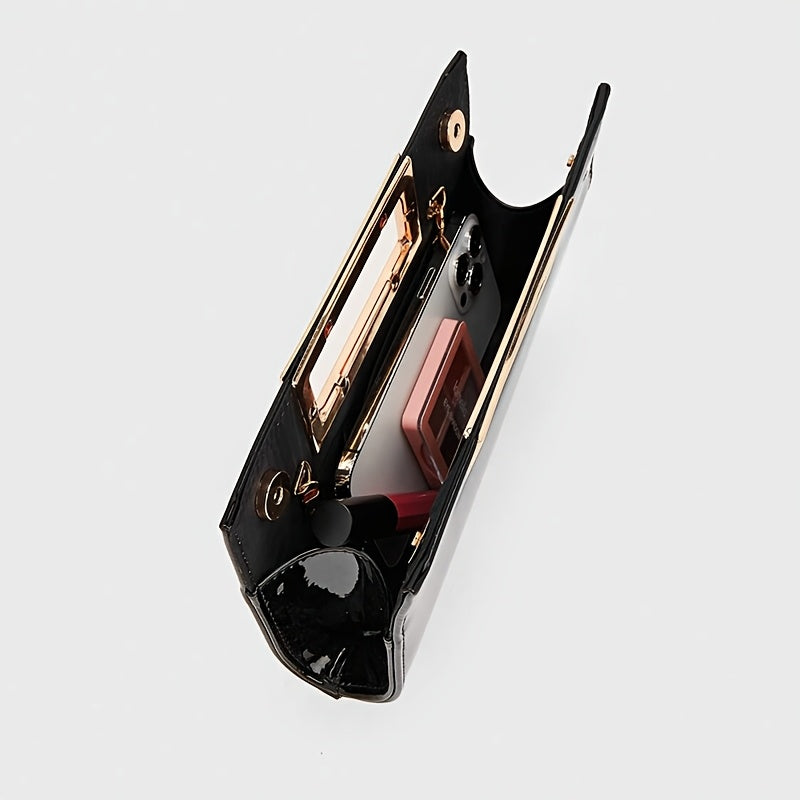 Glossy Evening Clutch Bag - Chain Strap Elegant Party Handbag