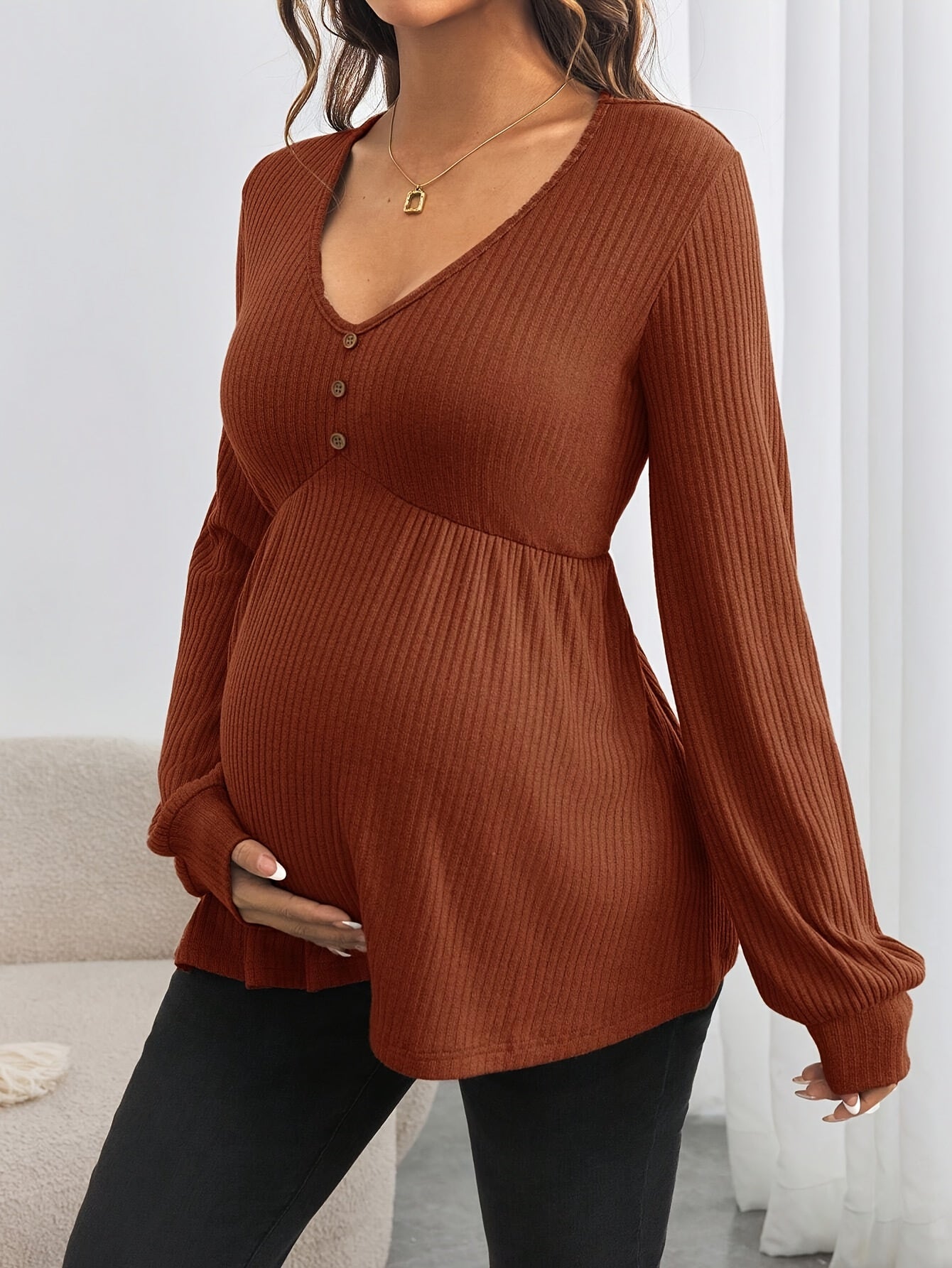 Cotton Maternity V-Neck T-Shirt - Nursing Top