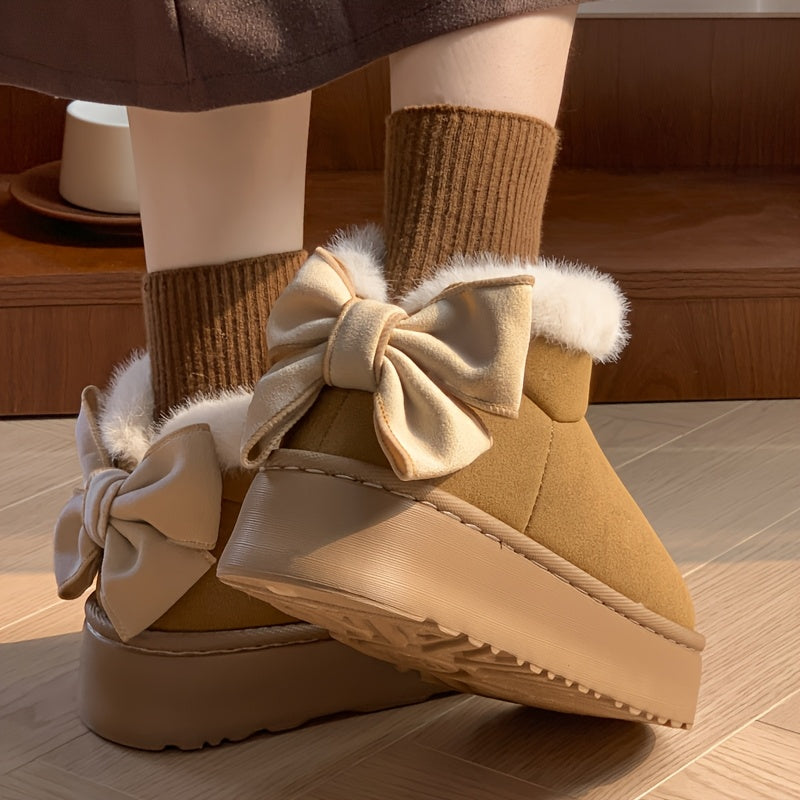 Faux Fur Winter Slippers - High Top with Bow