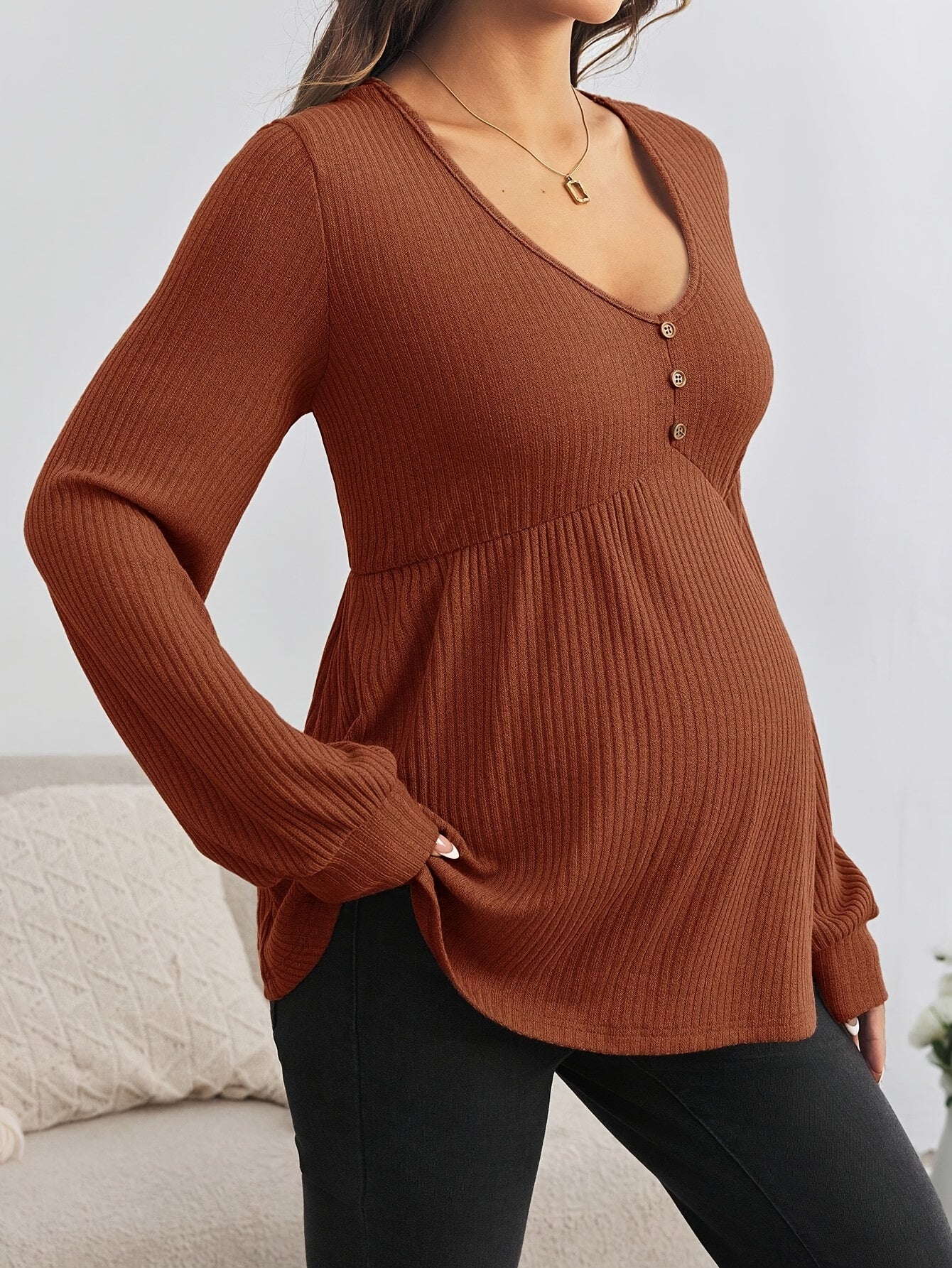 Cotton Maternity V-Neck T-Shirt - Nursing Top