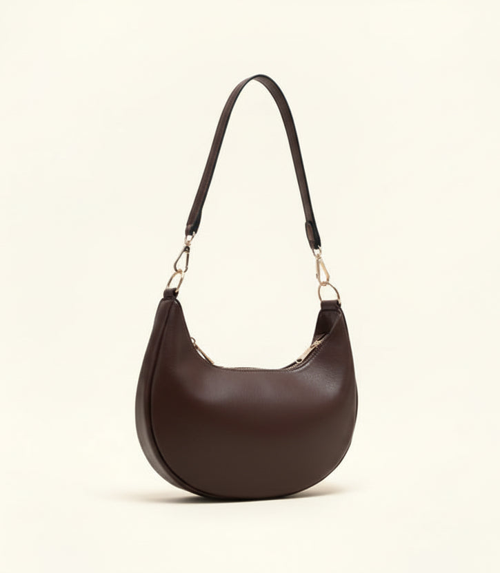 Women’s Polyester Half Moon Shoulder Bag - Detachable Strap Zipper Closure Handbag