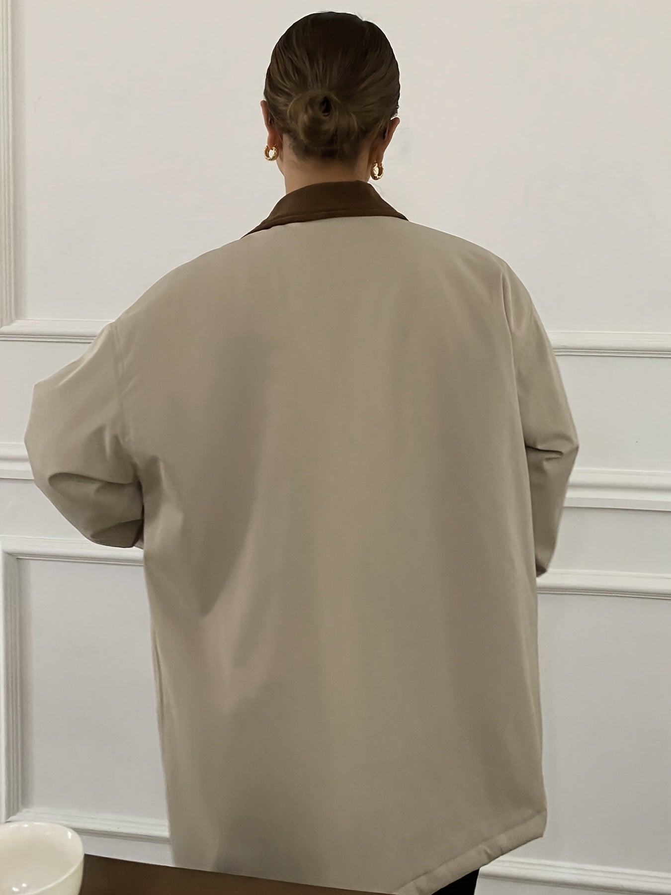 Women’s Color Block Lapel Jacket - Solid Fabric Lightweight Outerwear