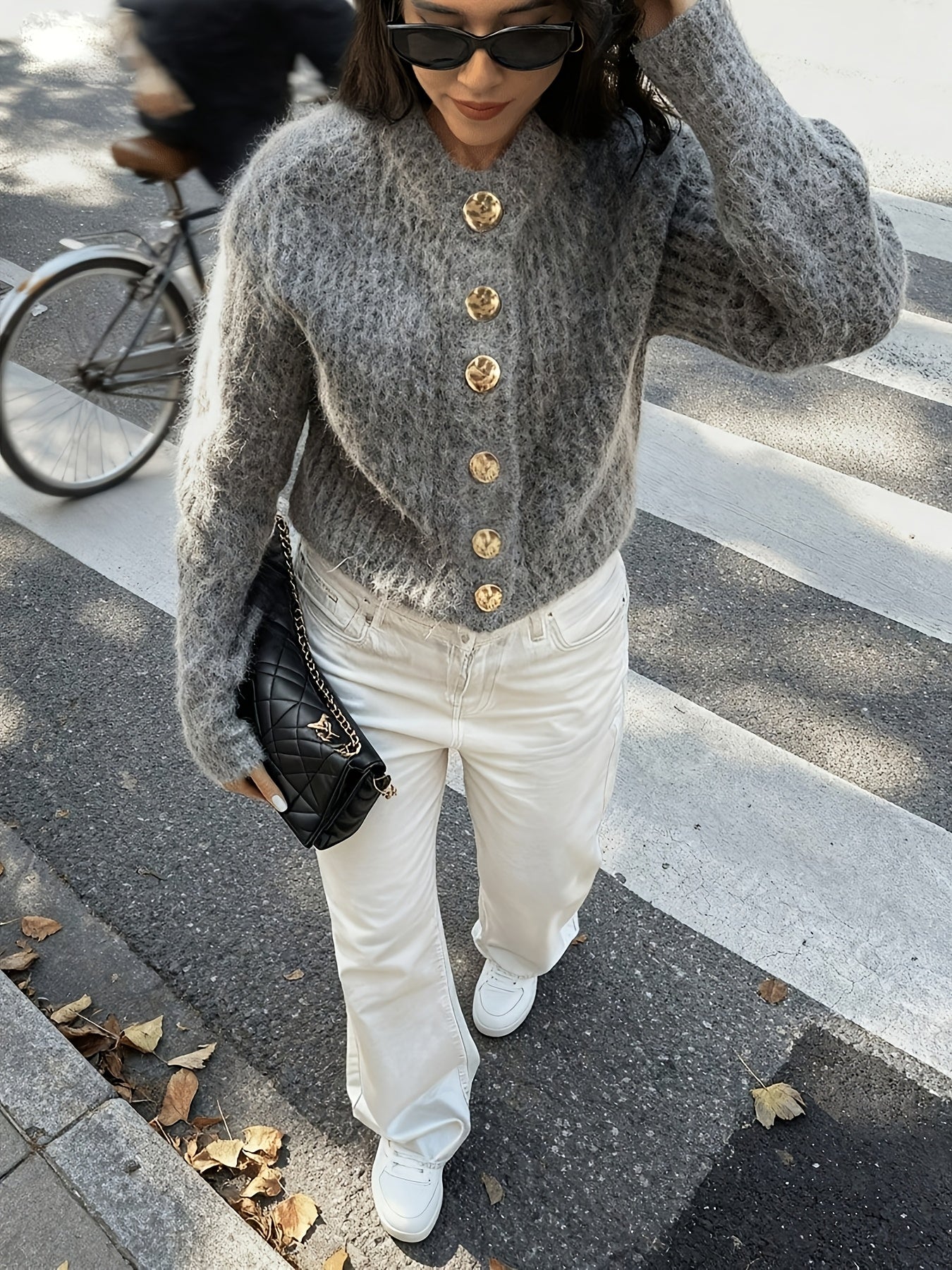 Fleece Cardigan - Crew Neck and Long Sleeve