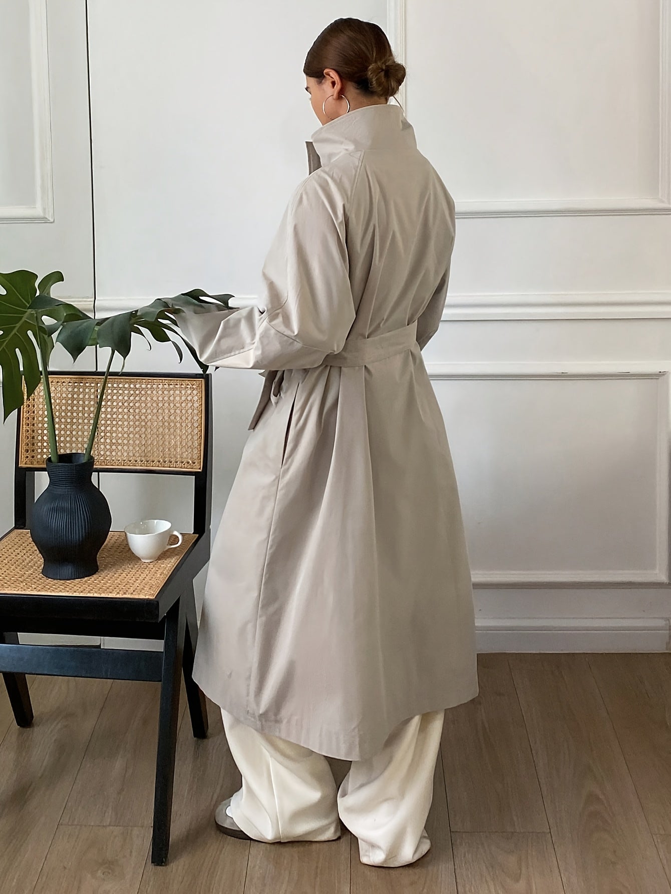 Women’s Belted Trench Coat – Loose Fit Long Sleeve with Pockets