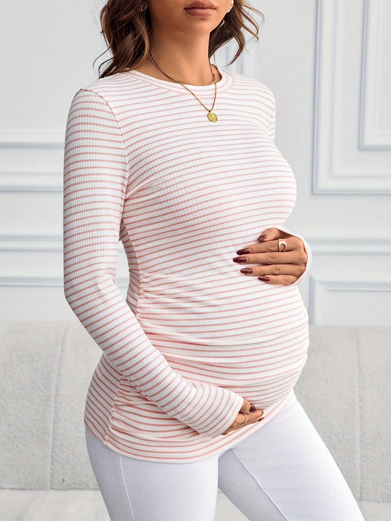 Striped Maternity T Shirt - Long Sleeve