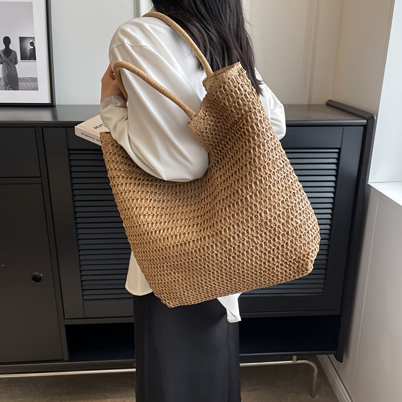 Straw Tote Bag - Large Capacity Woven Shoulder Handbag