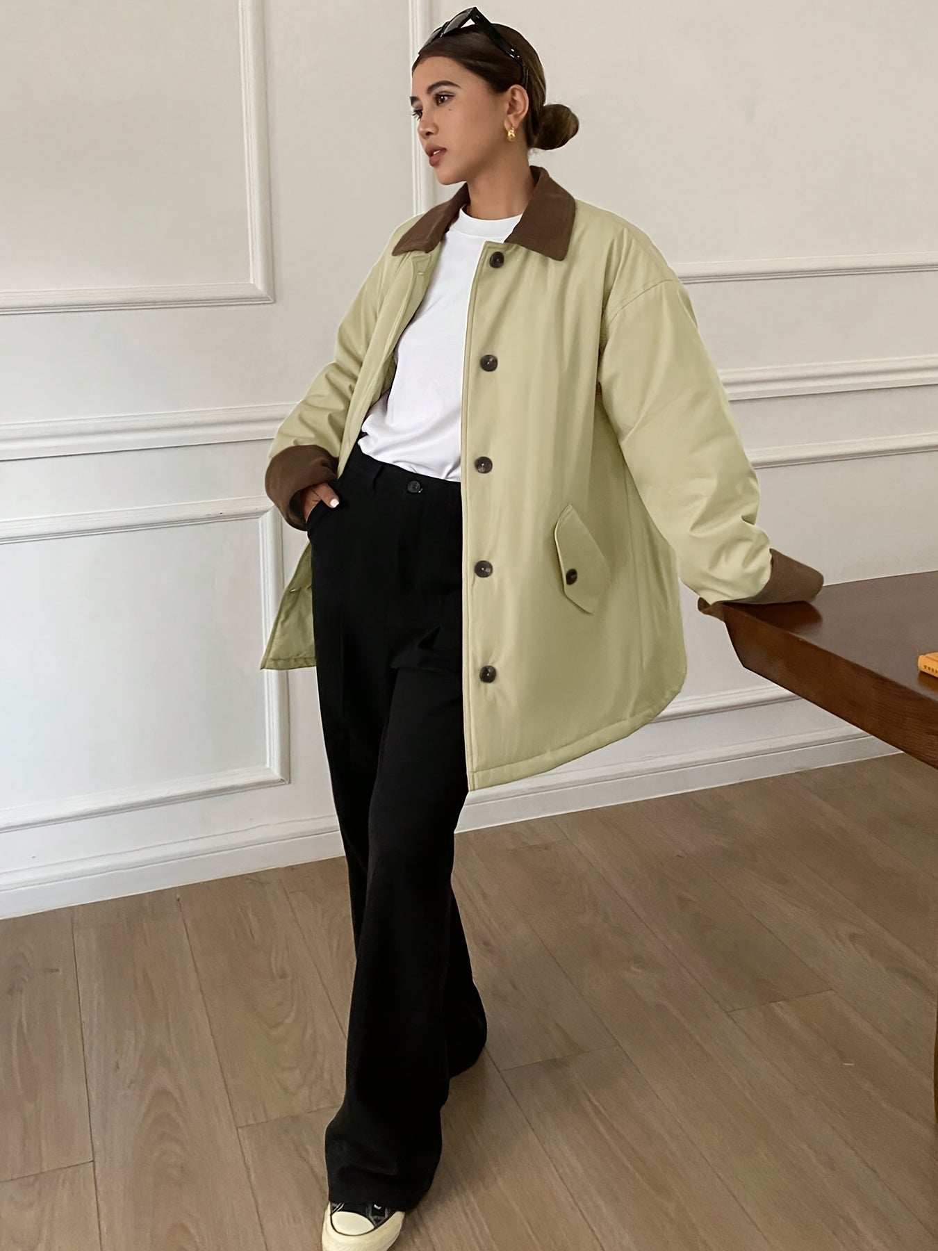 Women’s Color Block Lapel Jacket - Solid Fabric Lightweight Outerwear