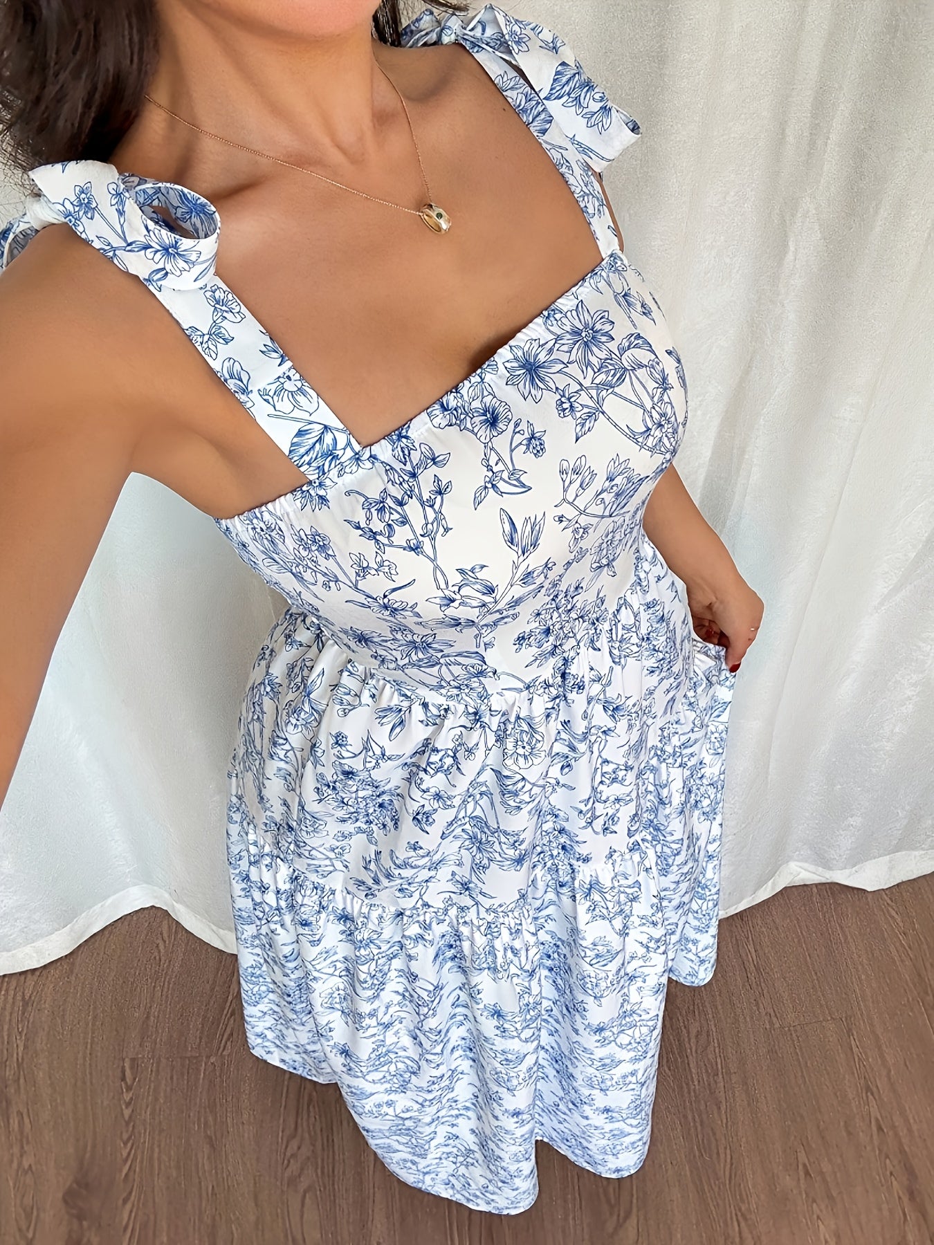Floral Sleeveless Summer Dress - Square Neck