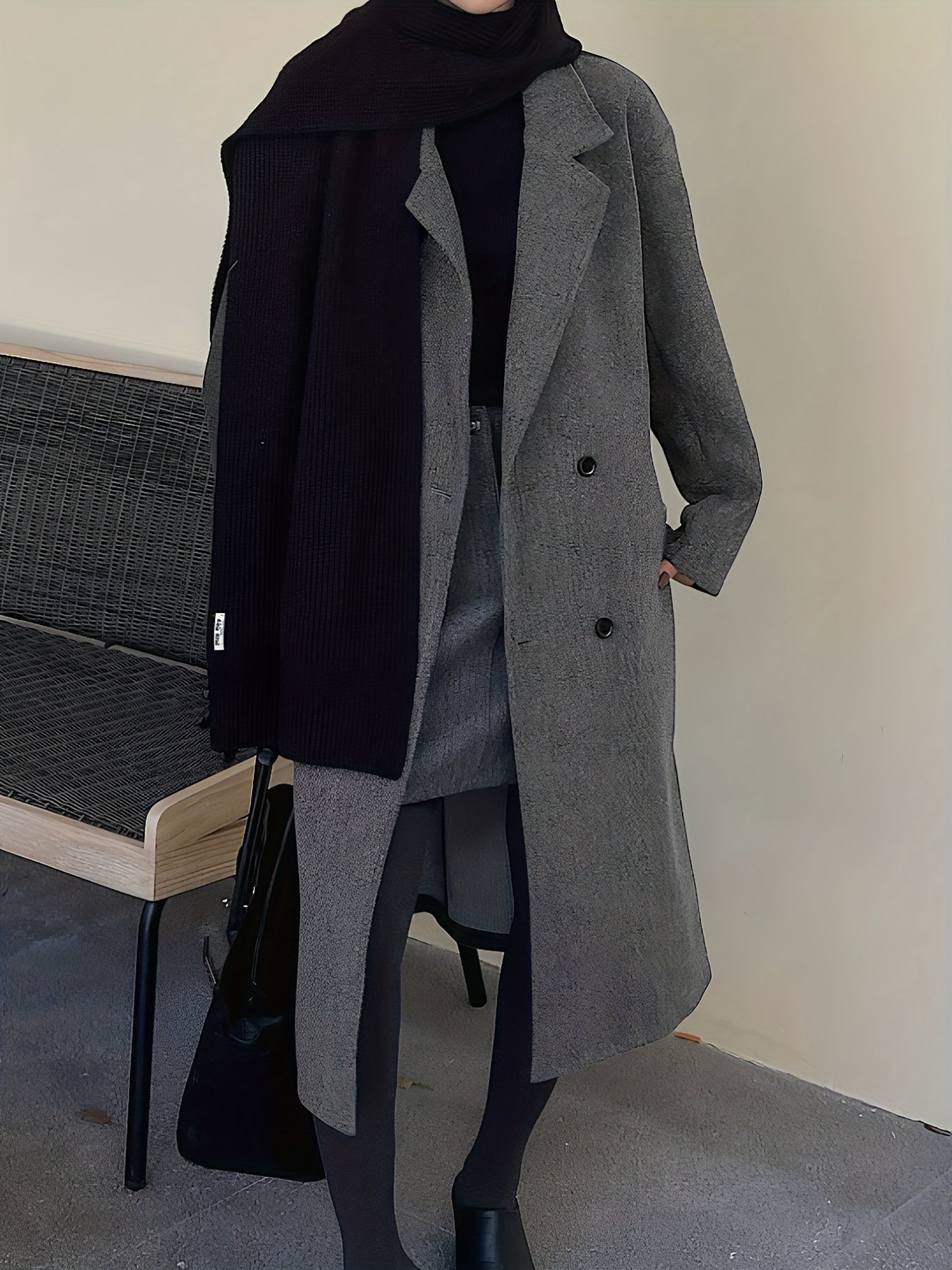 Women’s Wool Double Breasted Long Coat - Classic Warm Winter Outerwear