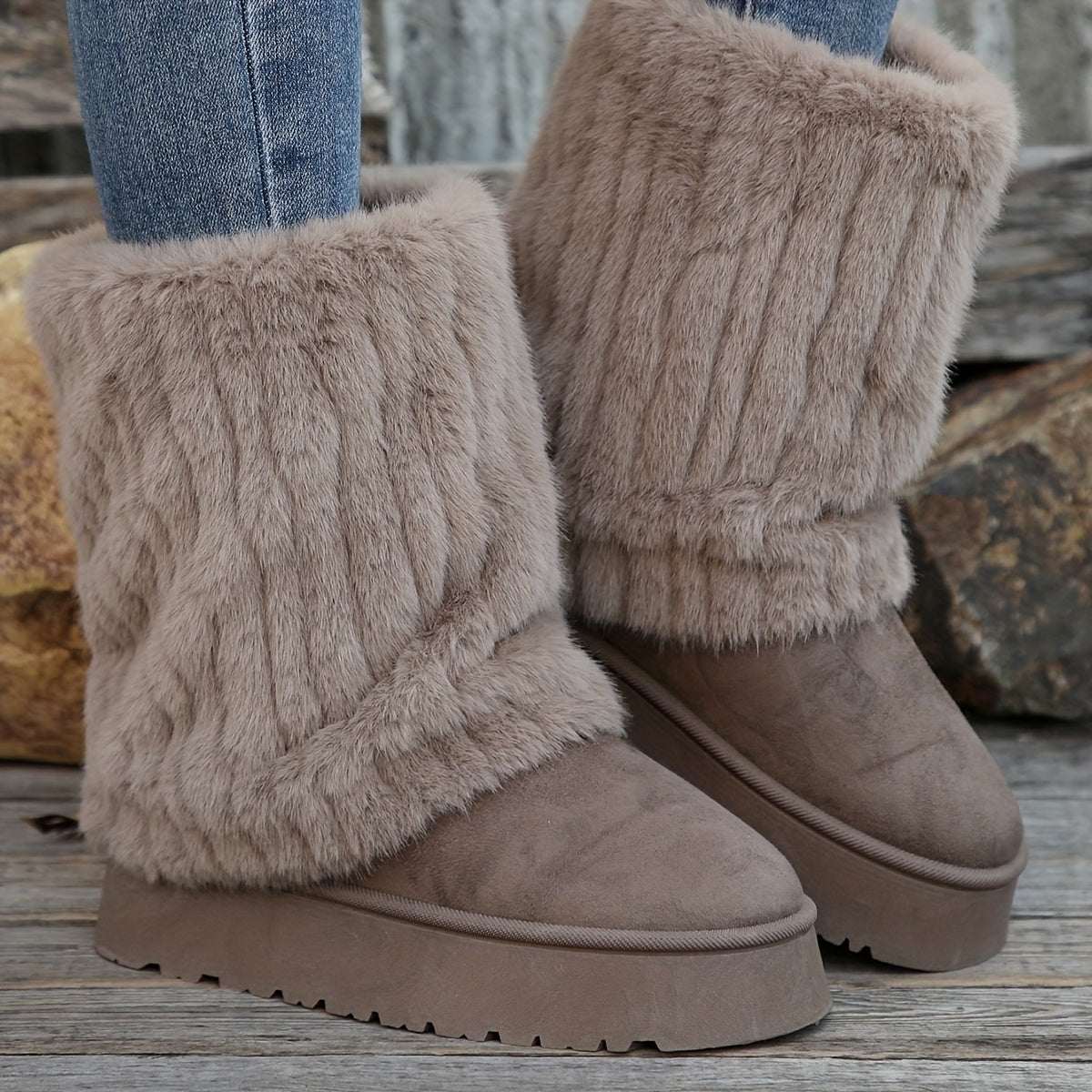 Faux Fur Plus Size Snow Boots - Winter Footwear