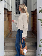 Bow Decor Long Sleeve Top - Crew Neck