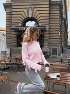 Bow Decor Long Sleeve Top - Crew Neck