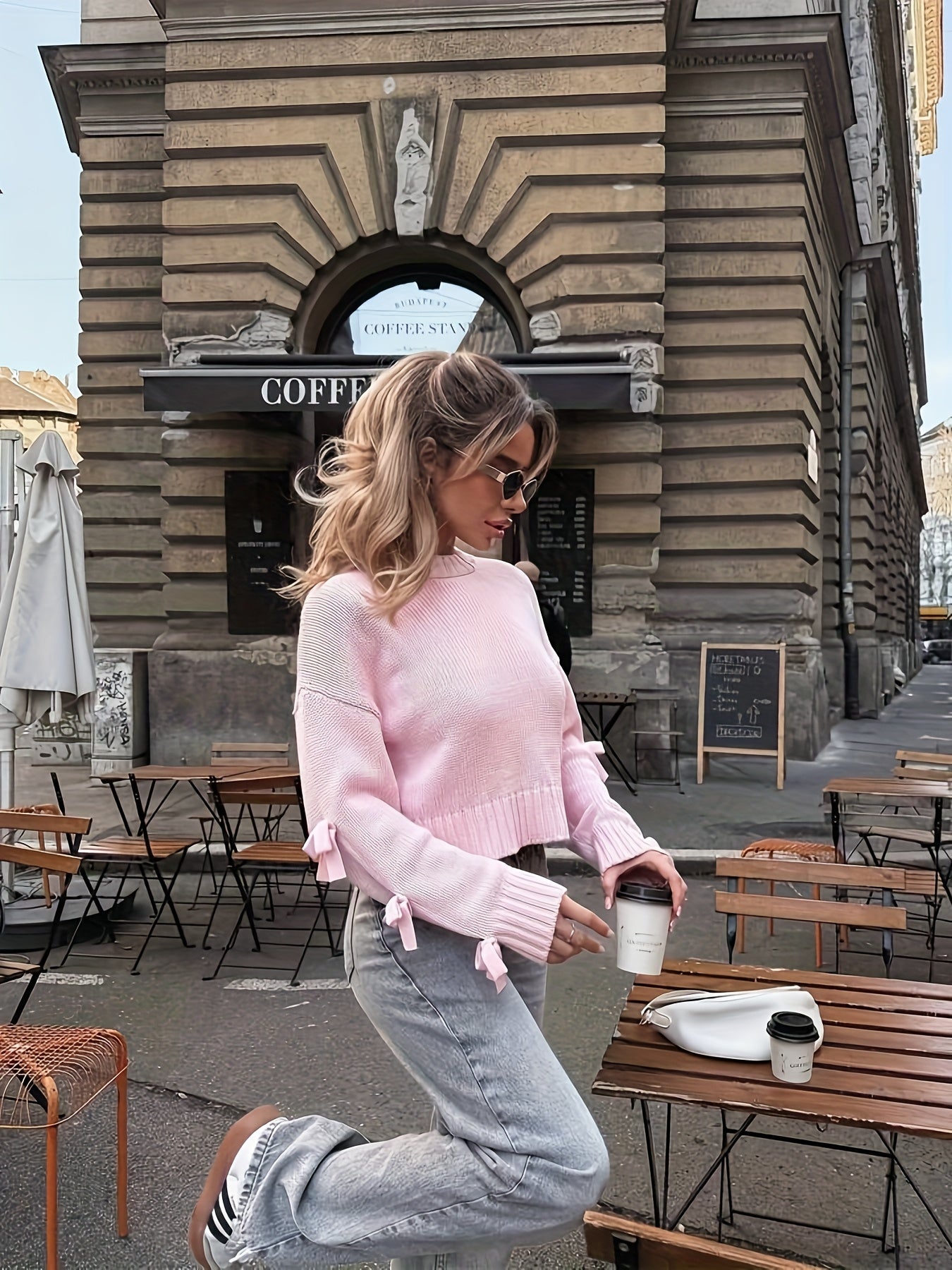 Bow Decor Long Sleeve Top - Crew Neck