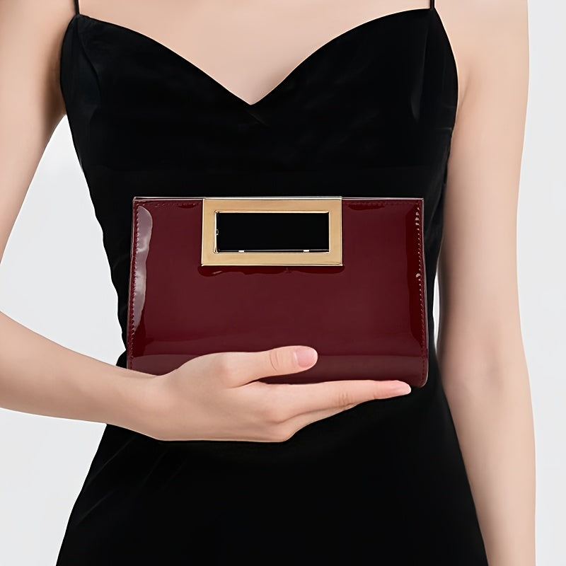 Glossy Evening Clutch Bag - Chain Strap Elegant Party Handbag