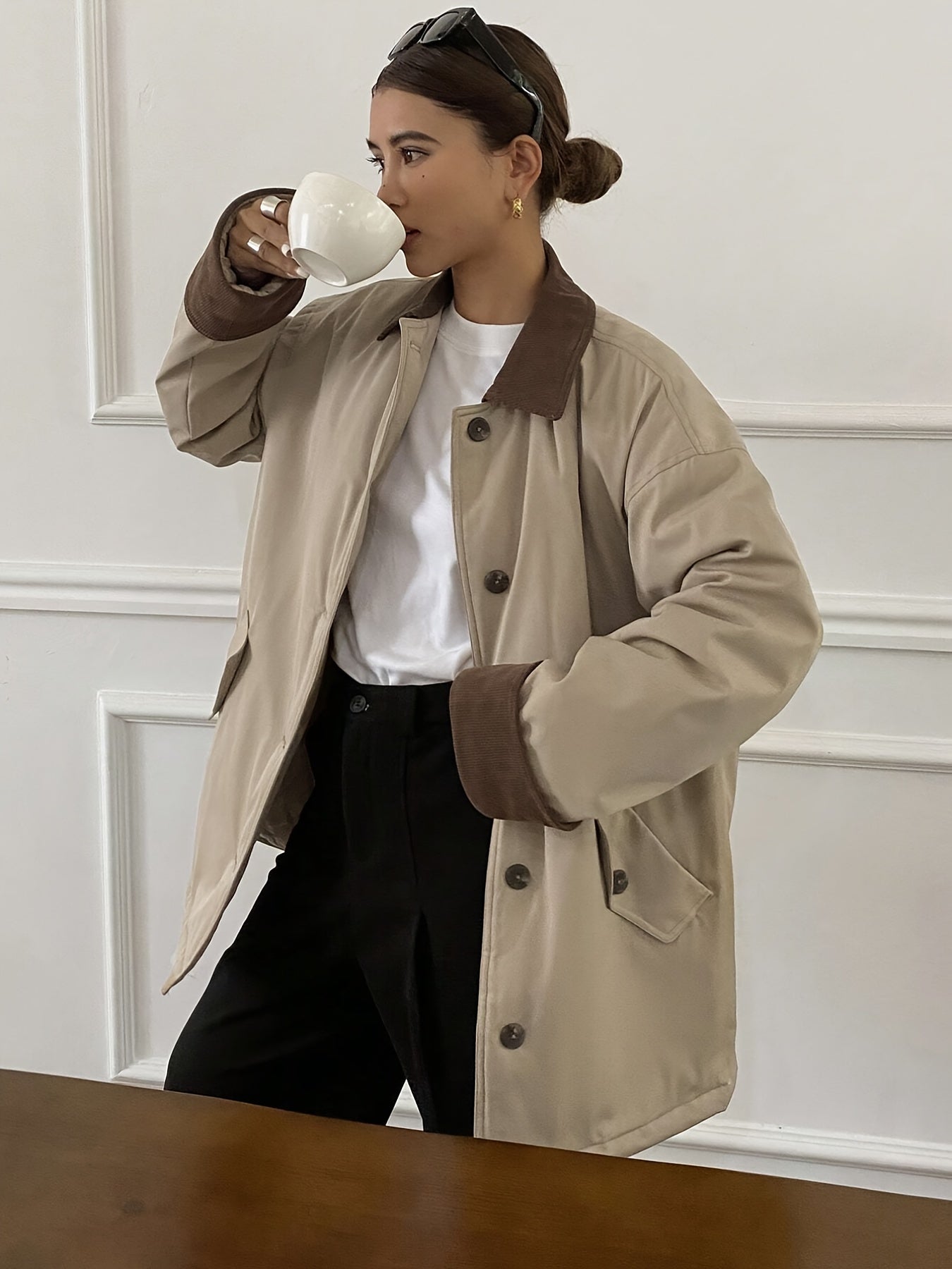 Women’s Color Block Lapel Jacket - Solid Fabric Lightweight Outerwear